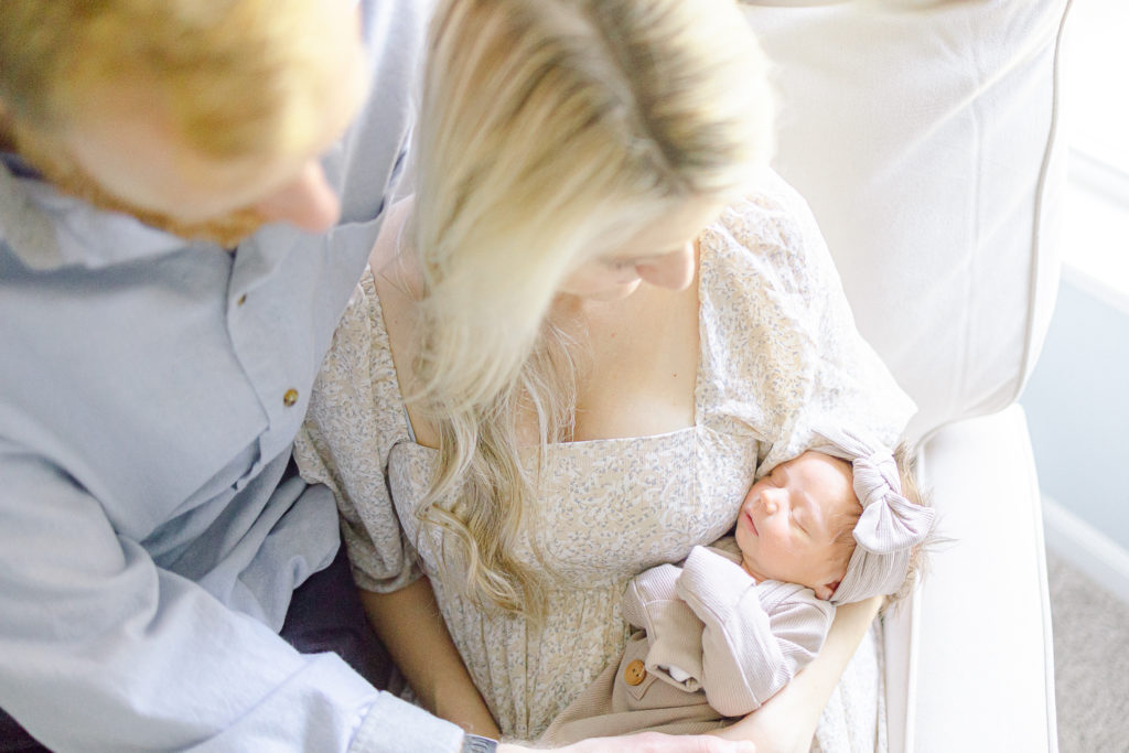 Close Up Newborn Photo, of Mom and Dad In Babys Nursery, Taken by Lifestyle Photographer in Charleston, SC